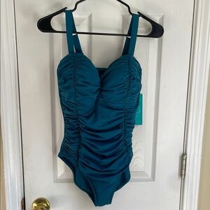 Shape+Style Blue One Piece Boho Swimsuit with Rushing & Tummy Control